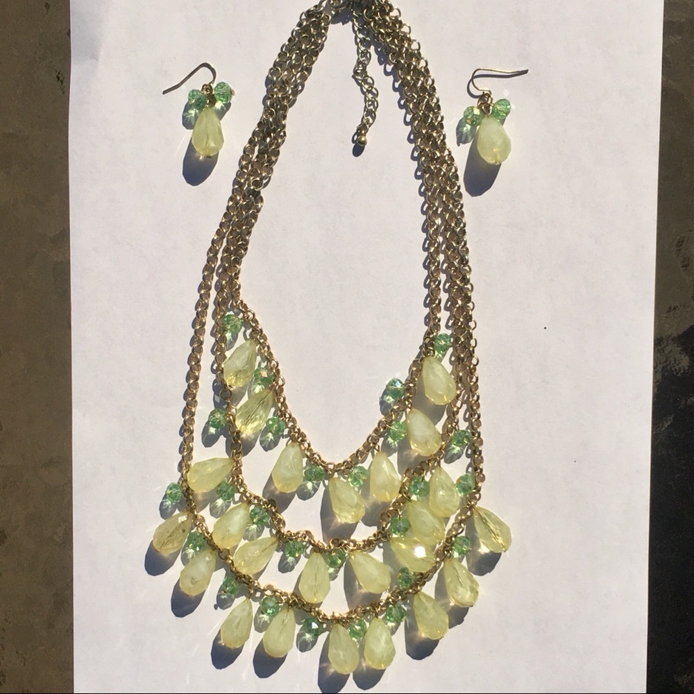 Three Tiered Green and Gold Jewelry Set
